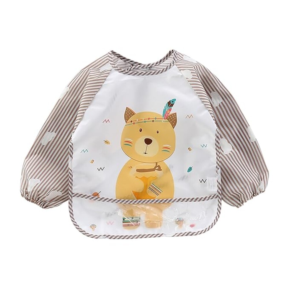 Babero con manga Little Ones gatito beige