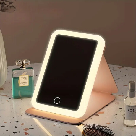 Espejo con luz led y estuche cuerina Rosa