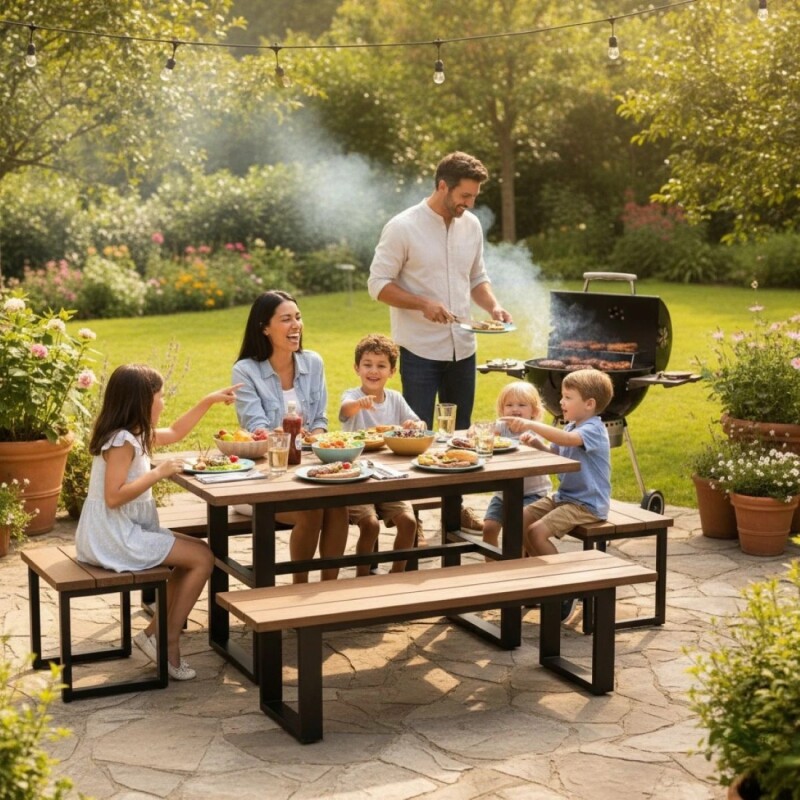 JUEGO COMEDOR 6 PTS JC037/HIERRO C/BANQUETAS (CD) Unica