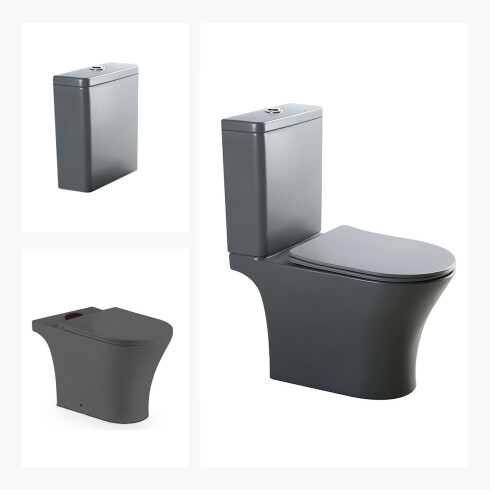 Juego De Inodoro Con Tapa Cierre Suave Y Mochila GRIS