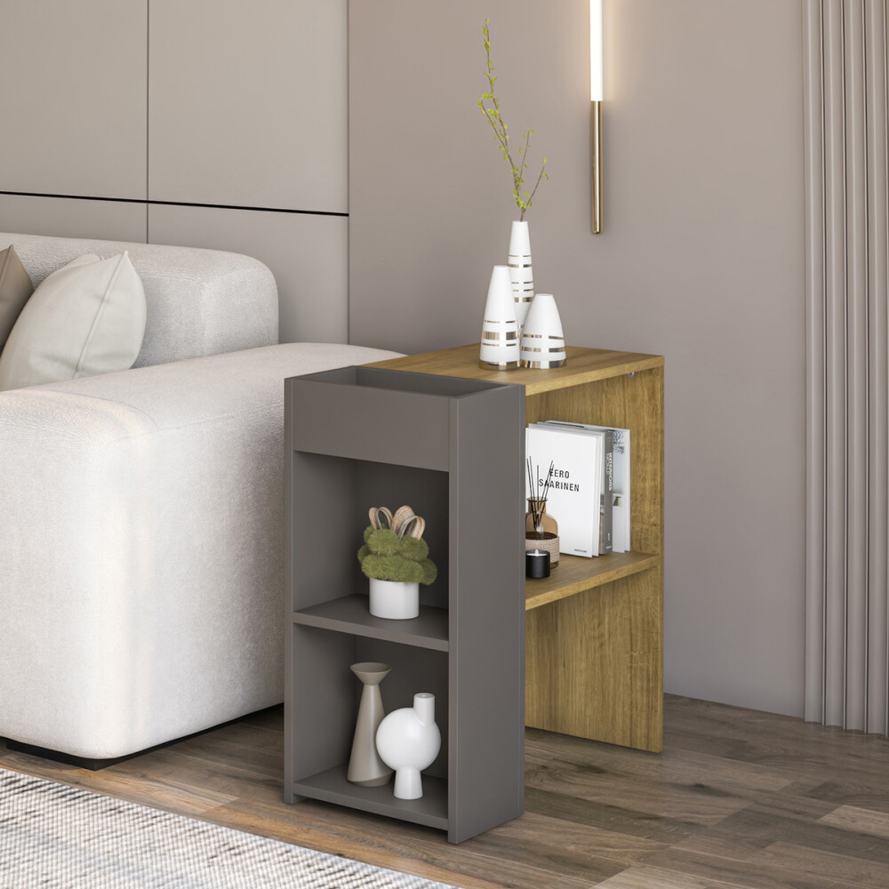 MESA LATERAL MODELOARENAS BEDSIDE COLOR MIEL/GRAFITO Mesa Lateral Modeloarenas Bedside Color Miel/grafito