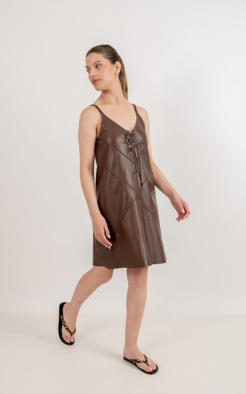 Vestido de cuero Laos Chocolate