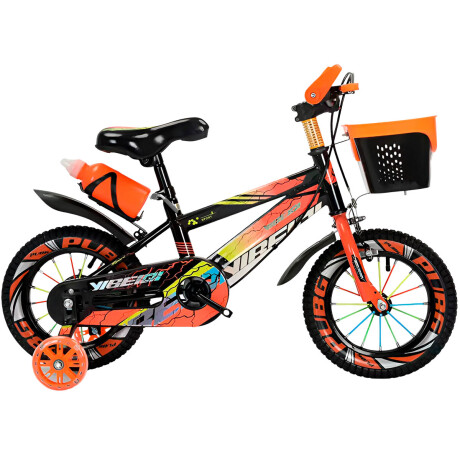 Bicicleta Montaña Rodado 16 Infantil Rueditas + Accesorios Naranja