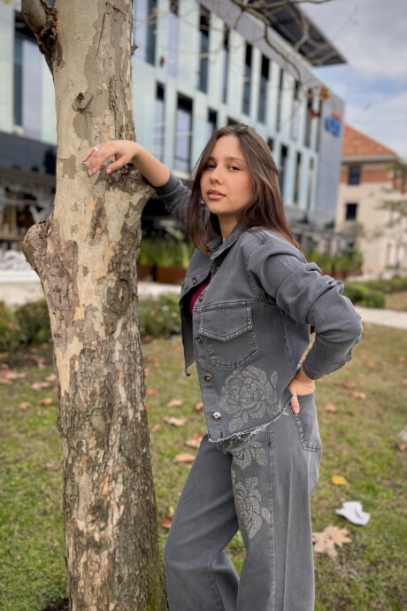 Chaqueta jean rosas Gris