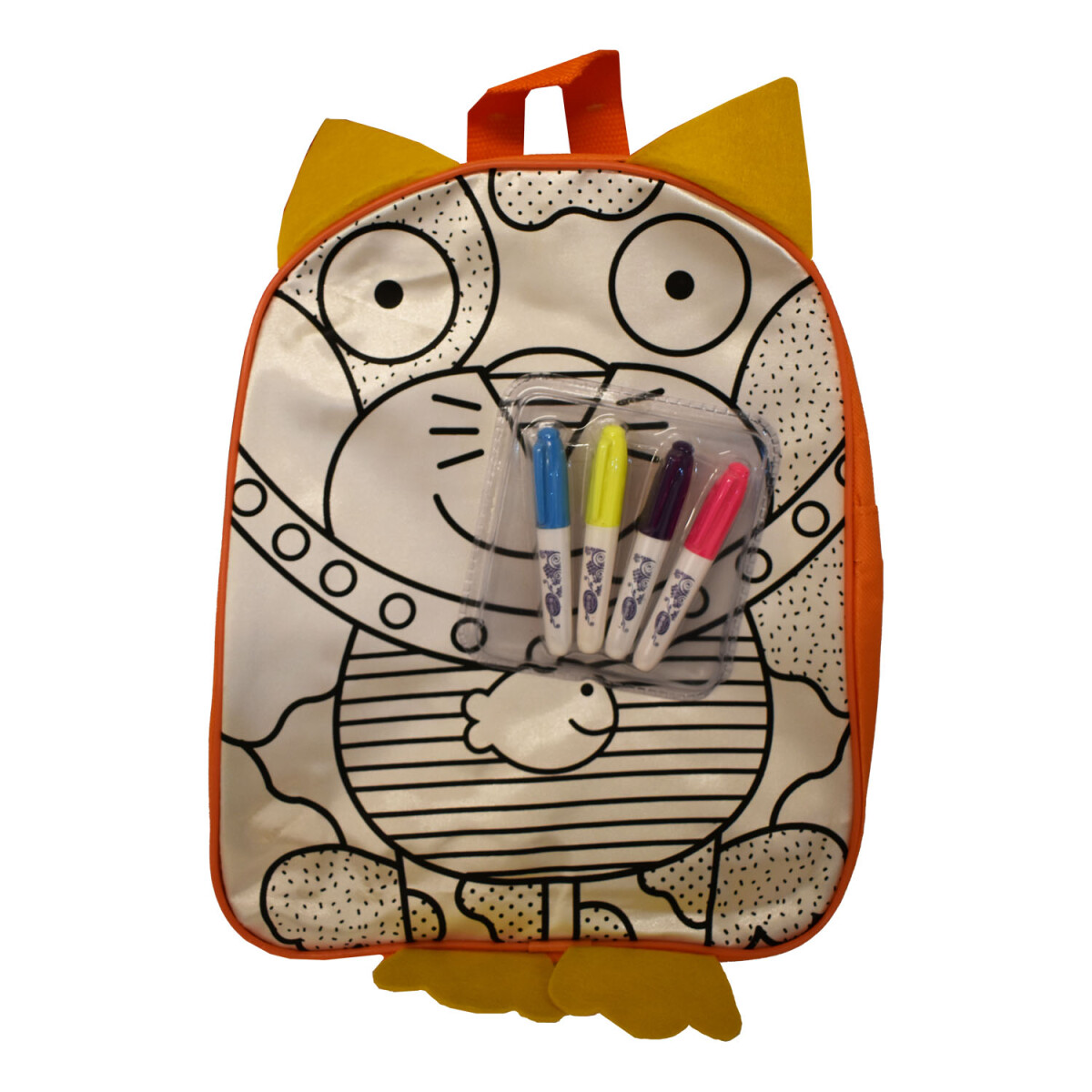 Mochila Creativa P/Pintar Infantil C/4 Marcadores 30×24×9cm - Naranja/amarillo 