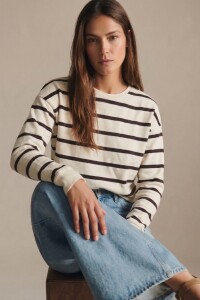 Sweater Algodon Lavado Rayado Marron