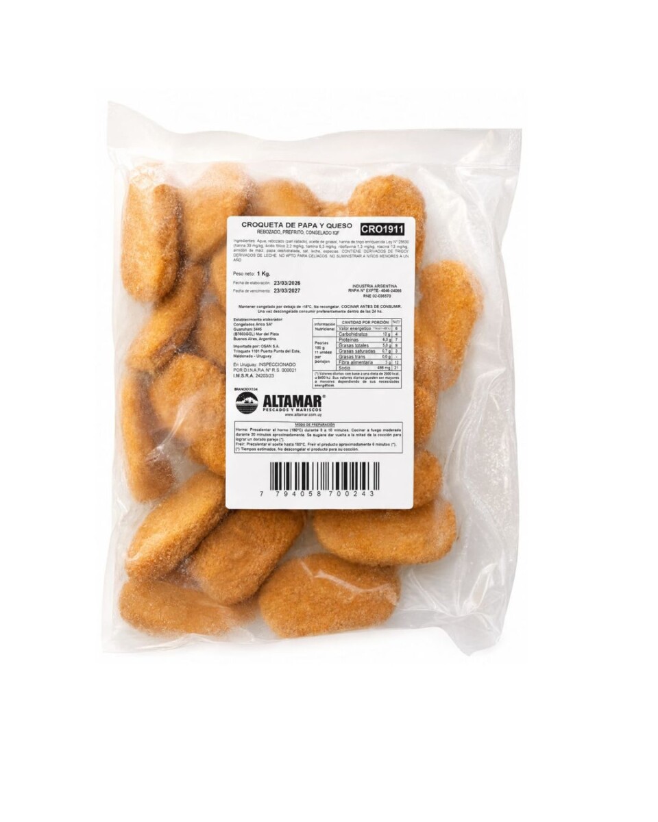 CROQUETAS DE PAPA Y QUESO 1KG 