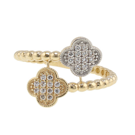 Anillo Trébol Dúo en Oro 18k con circonias Anillo Trébol Dúo en Oro 18k con circonias