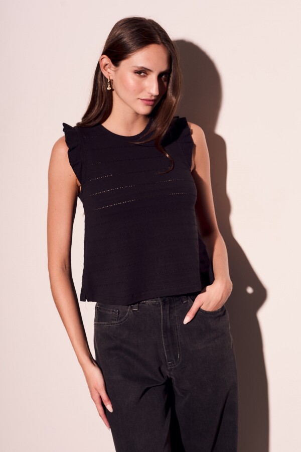 Remera Texturada Manga Tablitas Negro
