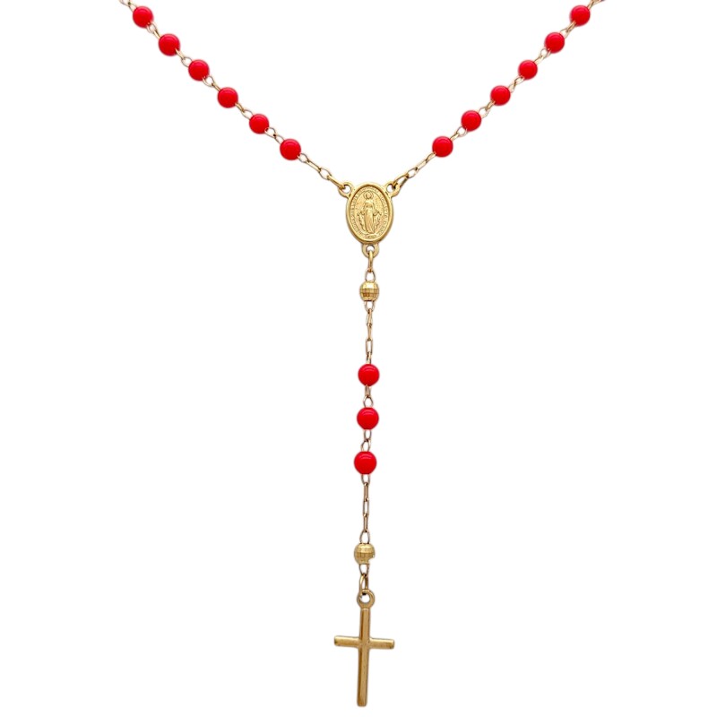 Rosario Virgen Milagrosa-Oro bajo-Resina Roja-RO8005 sinpiedra