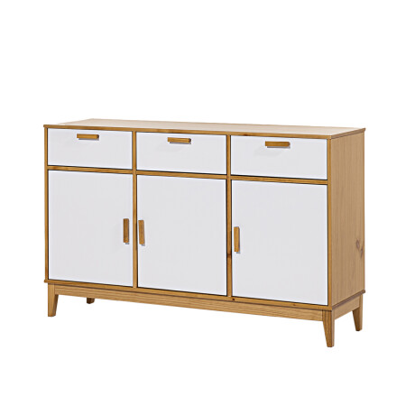 Aparador en madera maciza - 3 puertas 3 cajones Blanco