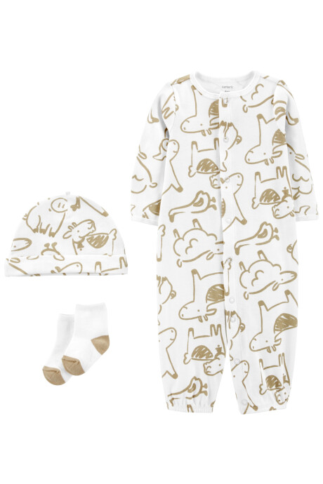 Pijama convertidor de algodón con medias y gorro, diseño animales Sin color