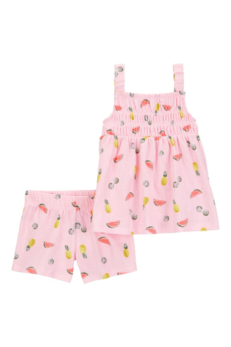 Set dos piezas de jersey arrugado, short y musculosa. diseño frutal Sin color