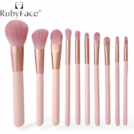 Set Completo Maquillaje 10 Piezas Brochas Pinceles y Estuche Rosado