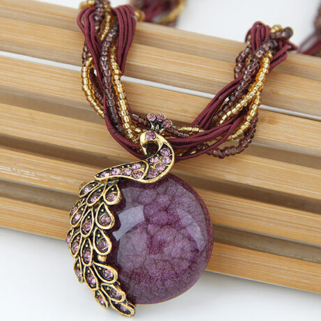Collar Mujer Pavo Real Varios Colores Bordó