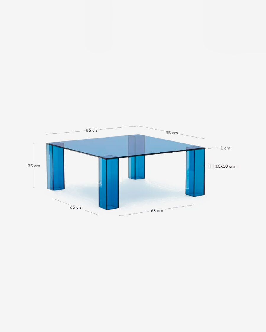 Mesa auxiliar Adularia de cristal templado azul 85 x 85 cm