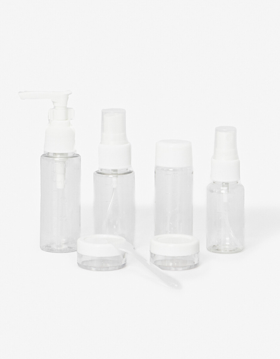 Set De 6 Envases Recargables Para Viaje Con Estuche Estampado 