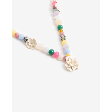 Collar Largo Beads Y Flores Combinacion Multicolor