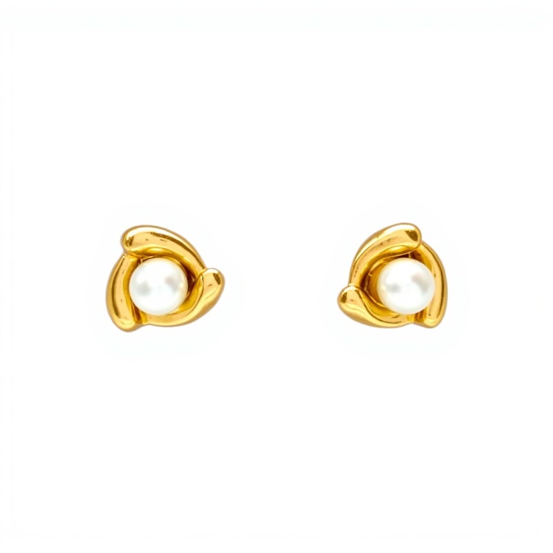 Caravanas Perlas base tres líneas- Oro bajo - Perla de cultivo CA8235 conperla