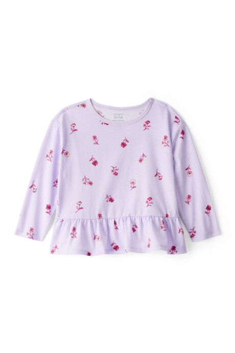 Blusa de algodón, con volado, diseño floral Sin color