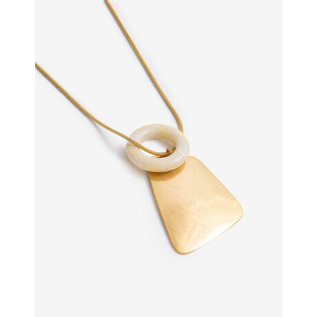 Collar Largo Metal Y Piedra Dorado Oro Cepillado Mate
