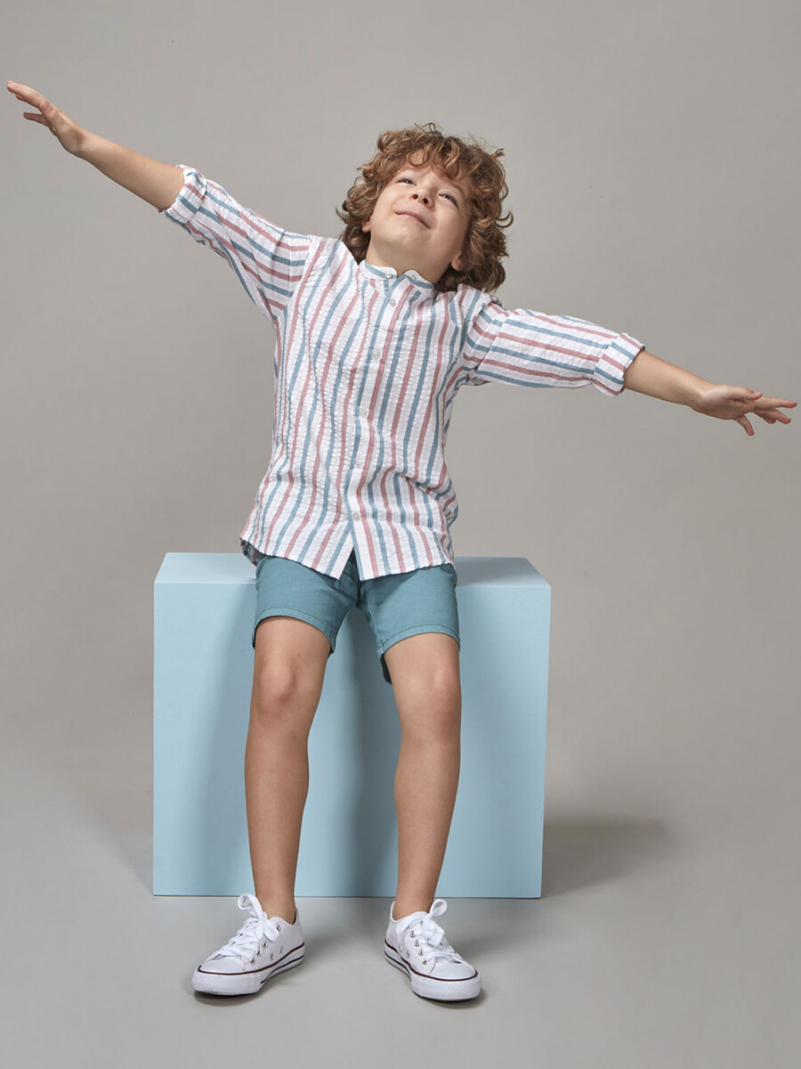 Camisa De Rayas Azul Claro