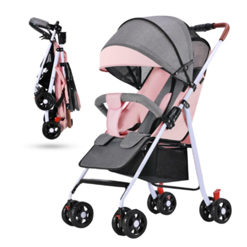 Coche De Paseo Para Bebe 4 Ruedas Chasis Blanco Rosa