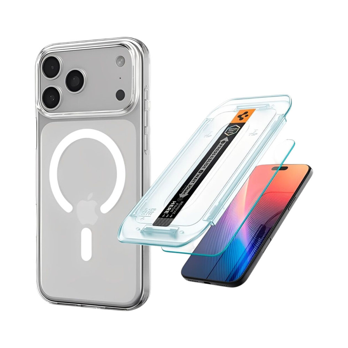Spigen KIT Lamina Templada Glas.tR EZ (x2) + Funda Clear iPhone 17 Pro Max 