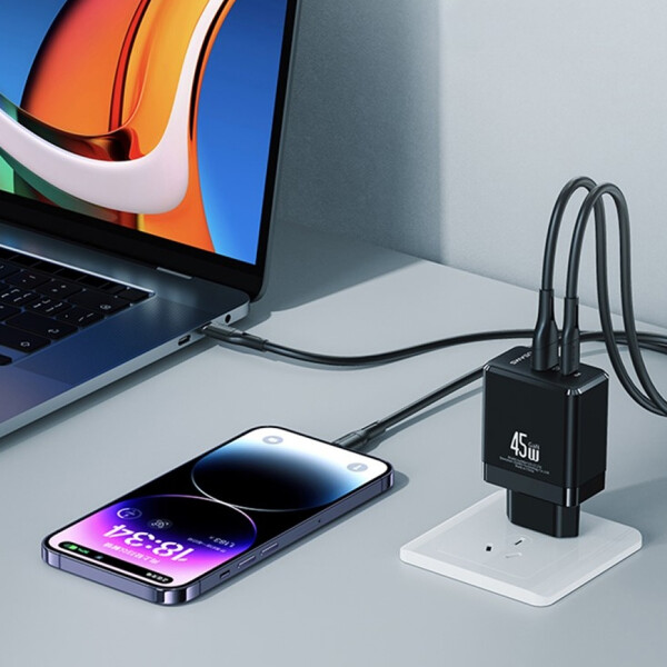 Cargador Para Viaje Gan Cc178 Usb C 45w CARGADOR GAN 45W USBC USBA CC178 USAMS