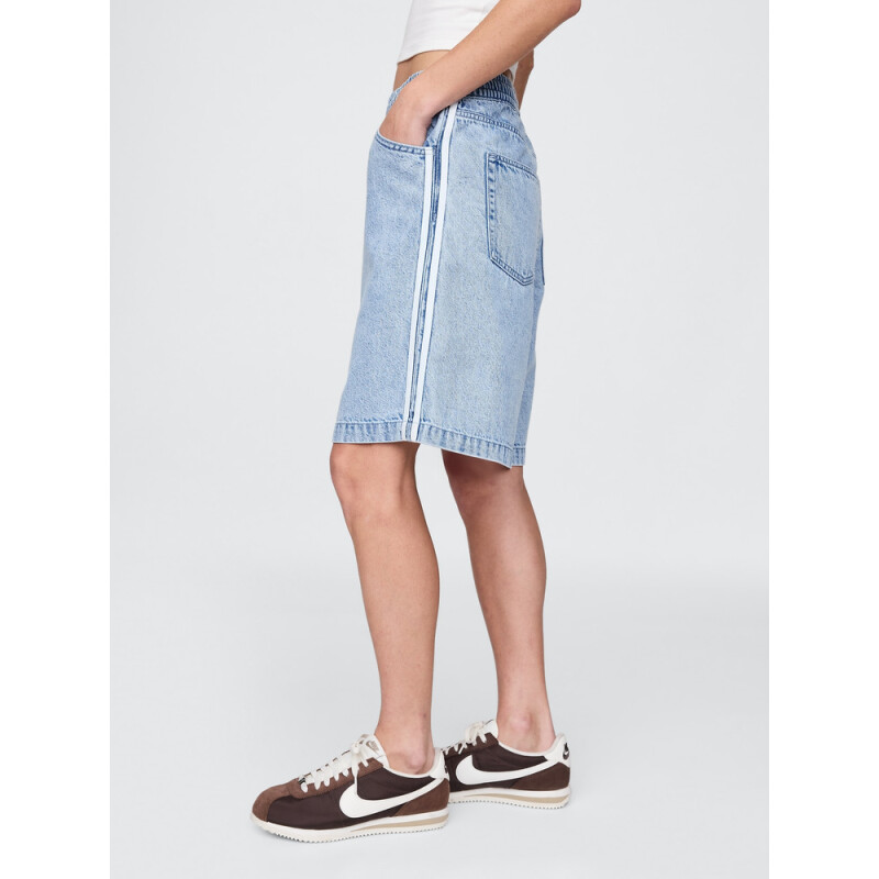 DENIM LONGLINE SHORT LT ELIN SIDE STRIPE LIGHT INDIGO 1