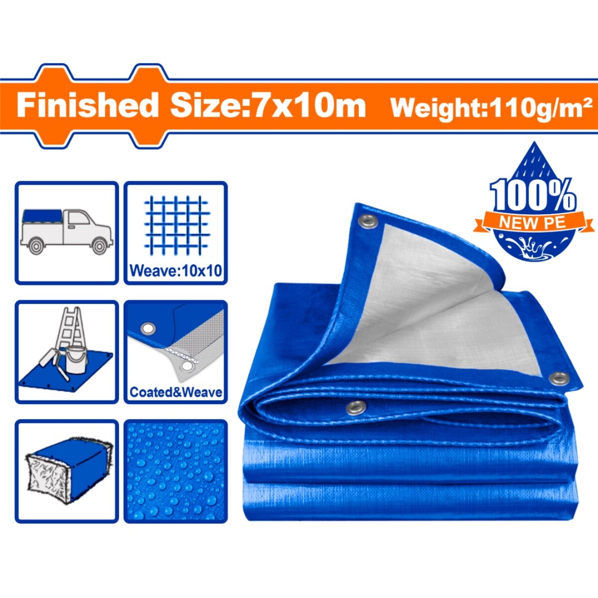 LONA 7X10MT AZUL 110GR/M2 WADFOW WTQ1870 - AZUL 