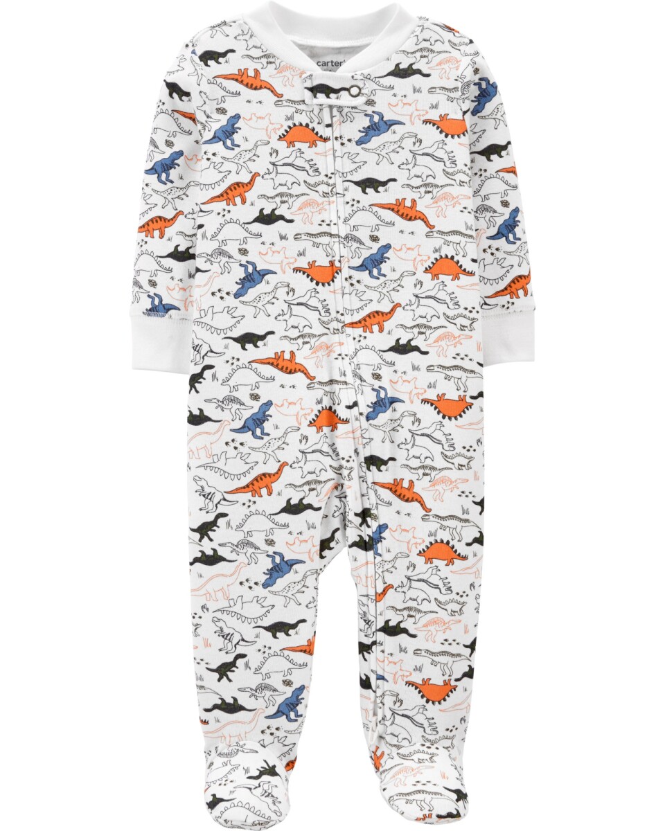 Pijama de algodón con pies y doble cierre diseño dinosaurios 