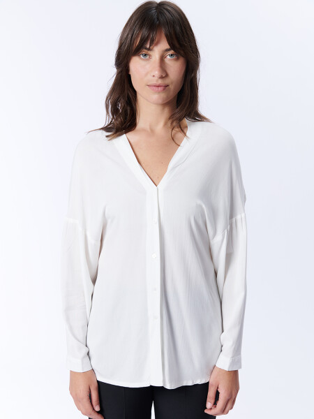 Blusa Manga Larga Escote En V Blanca