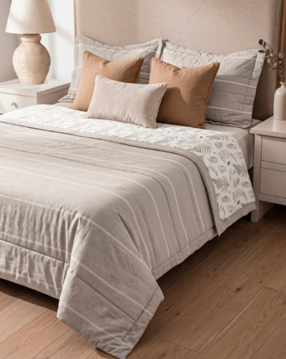 Edredón Bea 200 Hilos Hojas Beige - Full - Queen 