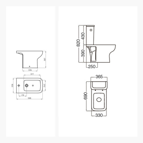 Juego Inodoro, Tapa, Mochila Y Bidet Ferrum Linea Trento Descarga A 25Cms. 000