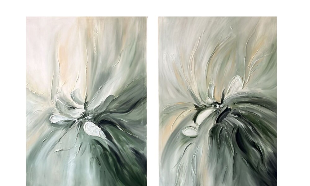 Set x 2 Cuadros Flores Verde Menta Set x 2 Cuadros Flores Verde Menta