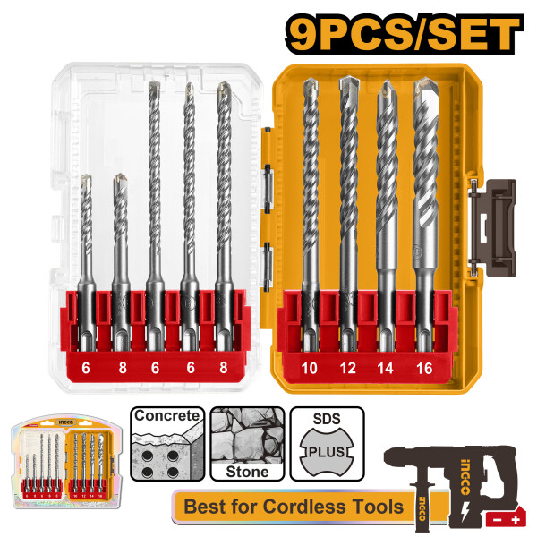 KIT 9PCS MECHAS PARA ROTOMARTILLO SDS PLUS INGCO AKDL30906 KIT 9PCS MECHAS PARA ROTOMARTILLO SDS PLUS INGCO AKDL30906