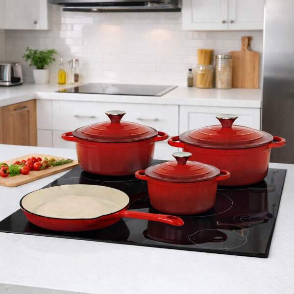 Juego Ollas Hierro Fundido Esmaltado 7 Piezas ROJO