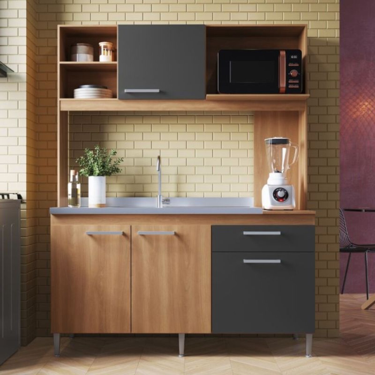 COCINA COMPACTA 4 PUERTAS 1 CAJON BEAUTY - ROVERE/GRAFITO 