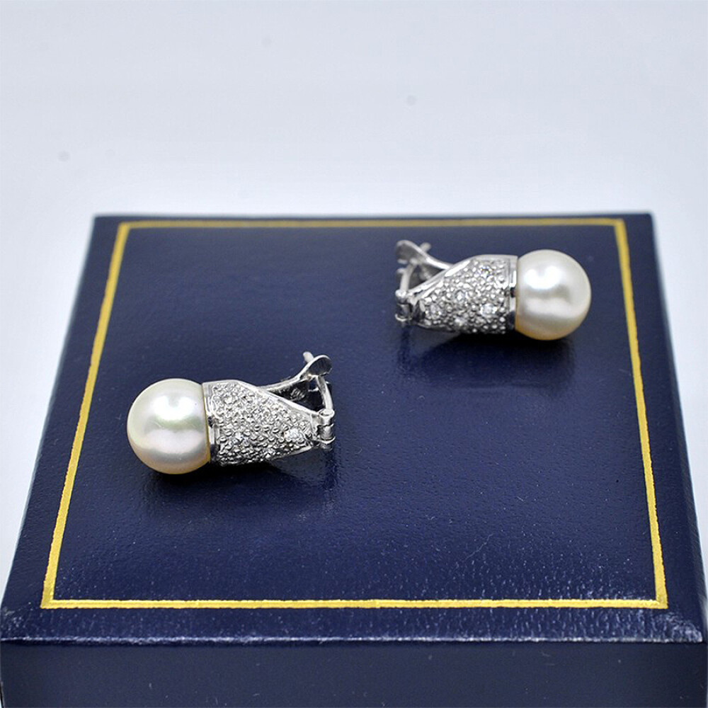 Caravanas Oro Blanco 18K, Perlas De Cultivo Y Brillantes Caravanas Oro Blanco 18K, Perlas De Cultivo Y Brillantes