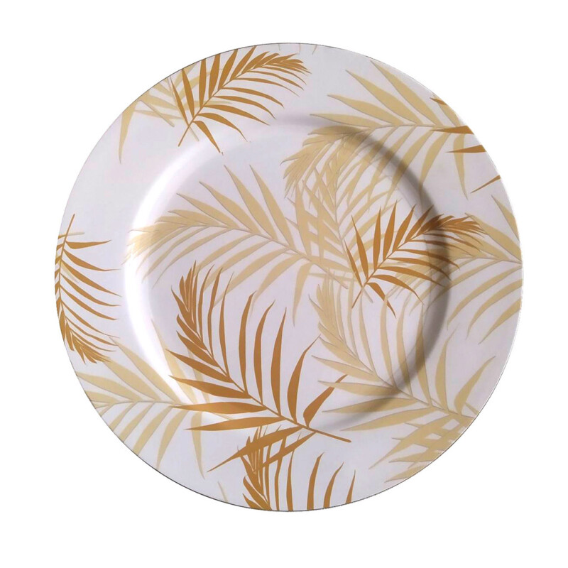 PLATO DE SITIO 33CM BLANCO DISEÑO HOJAS DORADAS PLATO DE SITIO 33CM BLANCO DISEÑO HOJAS DORADAS