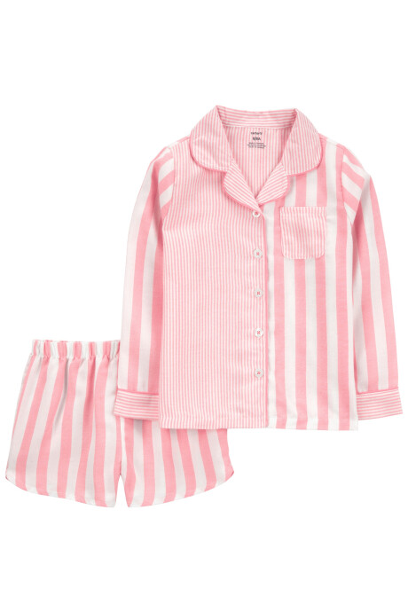 Pijama dos piezas de sarga, short y camisa diseño a rayas. Talles 6-10 Sin color