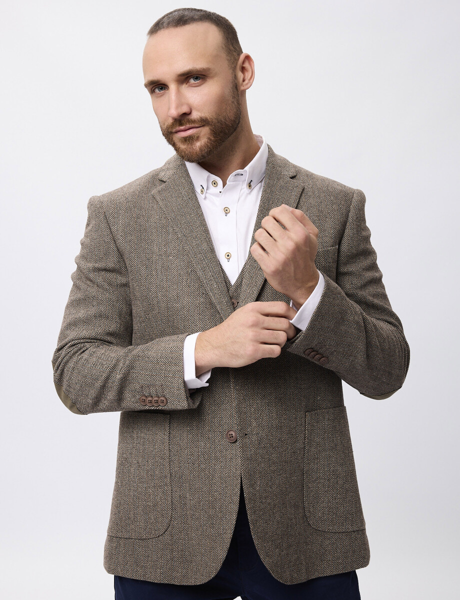 Saco tweed con coderas marron