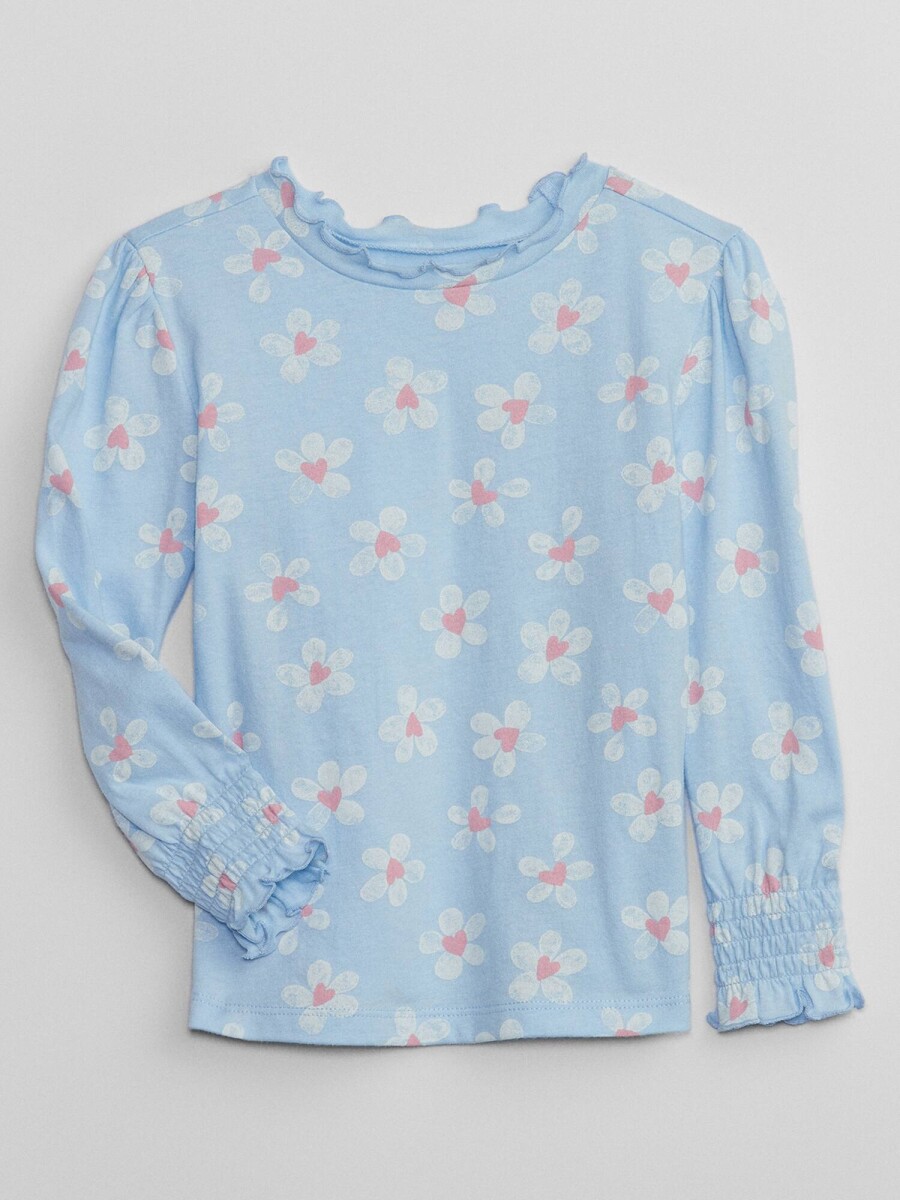 Remera Punto Smock En Puños Toddler Niña - Light Blue Floral 