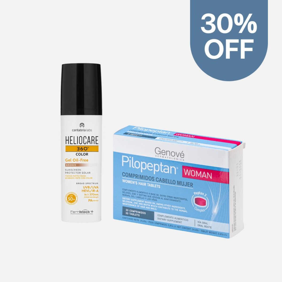 Heliocare Color Gel Oil-Free Bronze + Pilopeptan Woman Comprimidos 