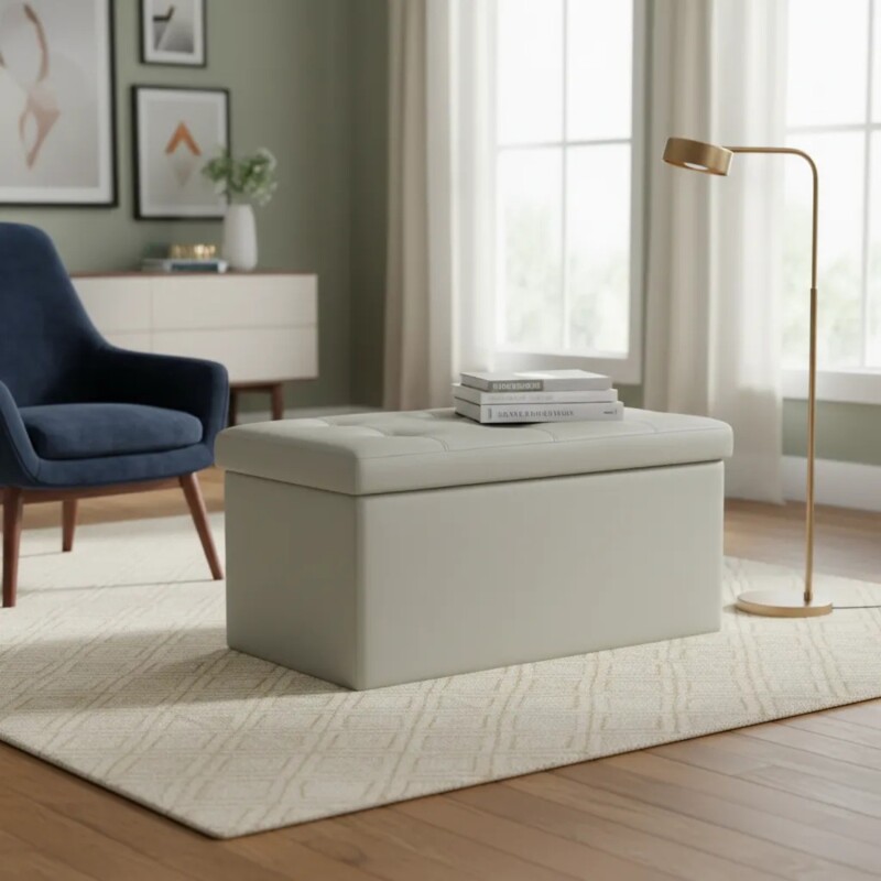 Puff Baúl Lumax Plegable 75x38 cm Organizador Living Dormitorio Gris claro
