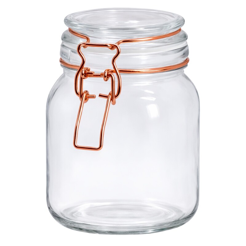Recipiente vidrio 1 lt tapa broche cobre TRANSPARENTE