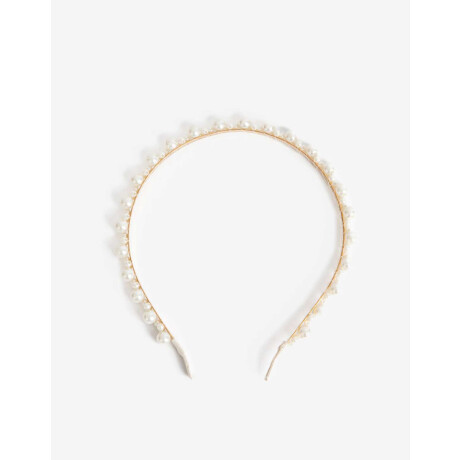 Vincha Rígida Con Perlas Blanco Crema