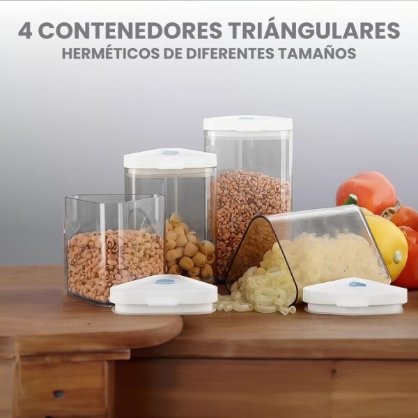 Set De 4 Frascos Hermeticos Plasticos Triangulares Con Tapa Set De 4 Frascos Hermeticos Plasticos Triangulares Con Tapa