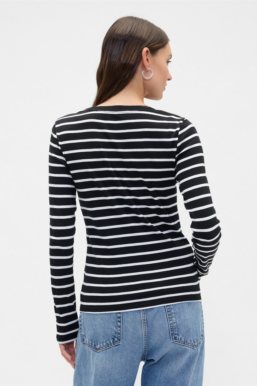 Remera A Rayas Mujer Black White Stripe
